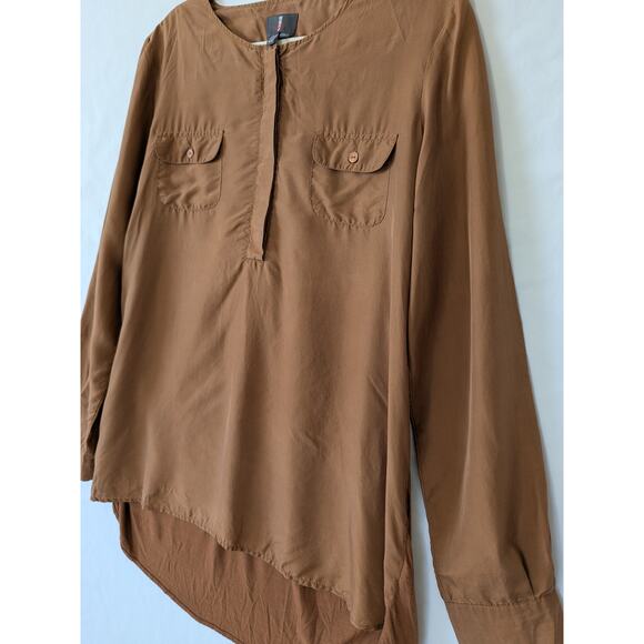 Buffalo Womens Silk Rayon Mix Media Henley Pull Over Top Chrome Brown Size Large - Picture 2 of 9